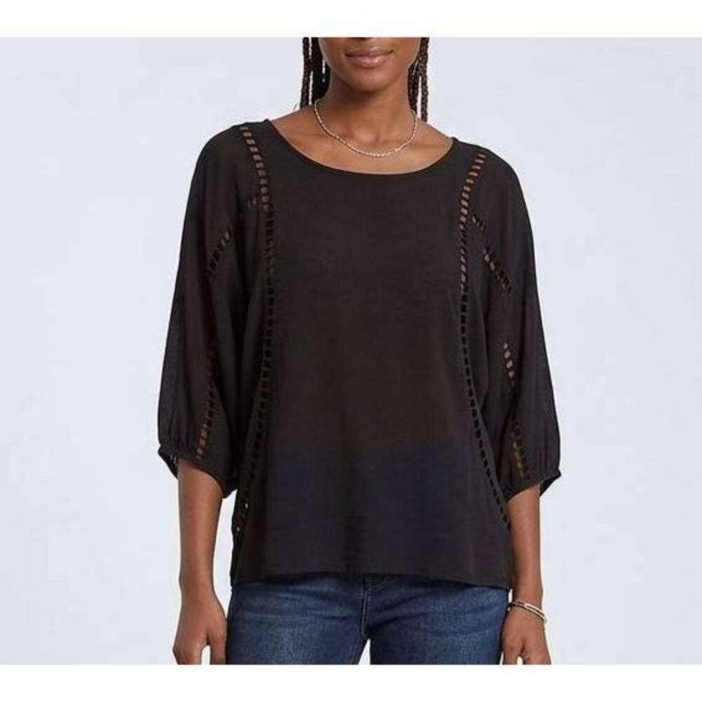 Ella Moss Black cutout crochet insert batwing dolman sleeve top womens S